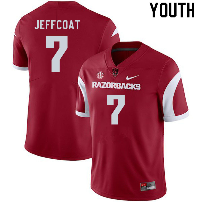 Youth #7 Trajan Jeffcoat Arkansas Razorback College Football Jerseys Stitched Sale-Cardinal
